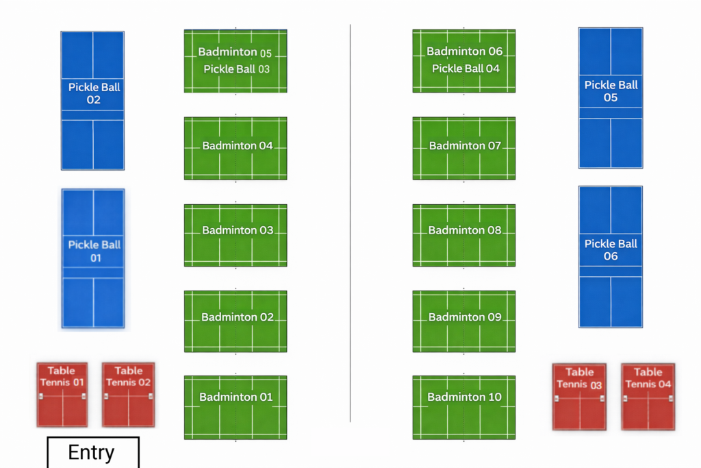 Badminton court near me-pickleball court near me-table tennis court near me